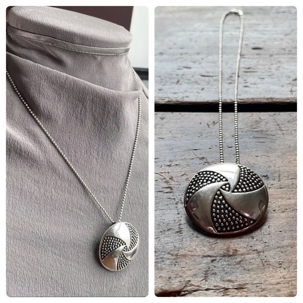STERLING Shield Pendant & Silver Chain, Wave, Wind, Circle